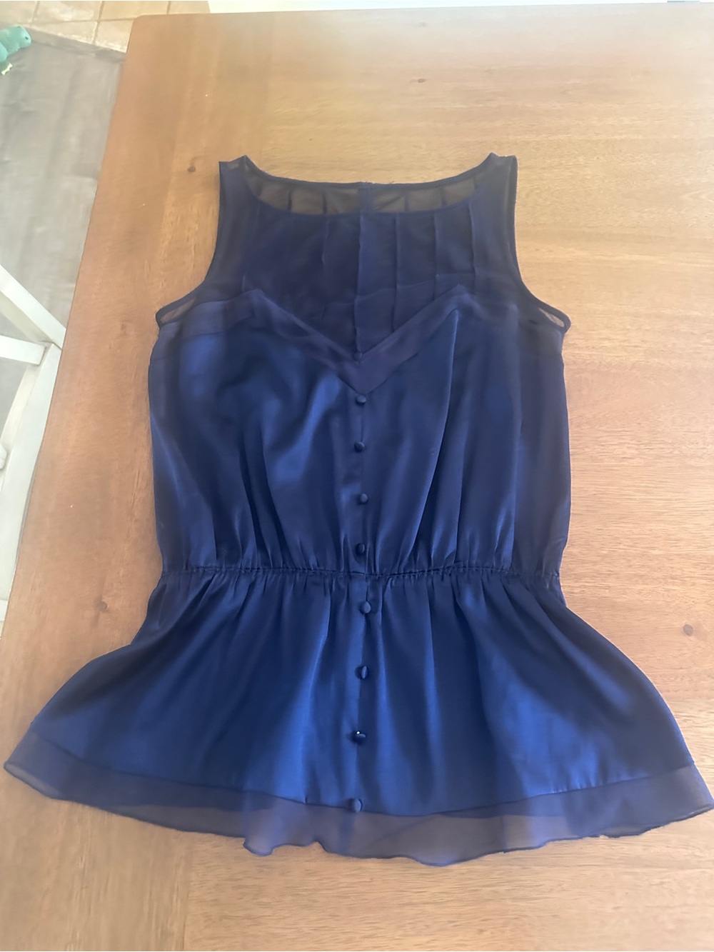 Navy Sleeveless Peplum Blouse - Elegant Button-Front Top
